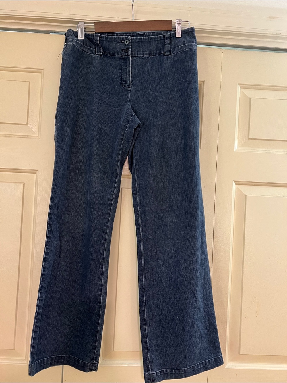Focus 2000 Dark Blue Wide-Leg Trouser Jeans Flat Front and Back Medium Wash